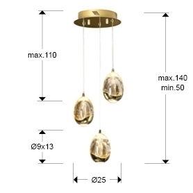 Люстра Rocio LED 3L Ø25 золотая