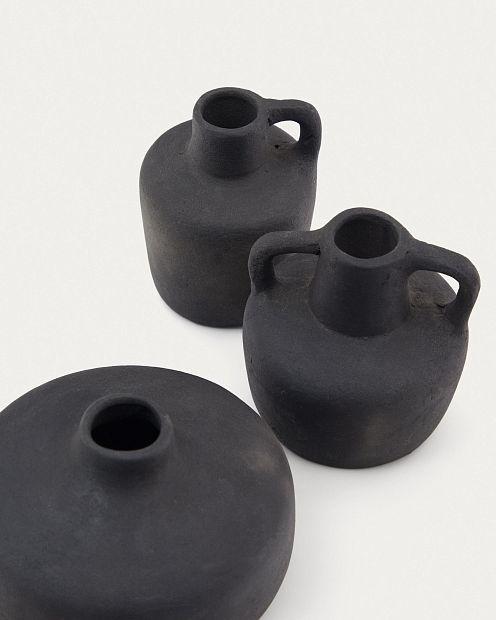 Sofra Набор из 3 терракотовых ваз с черной отделкой, 6 см / 7 см / 10 см