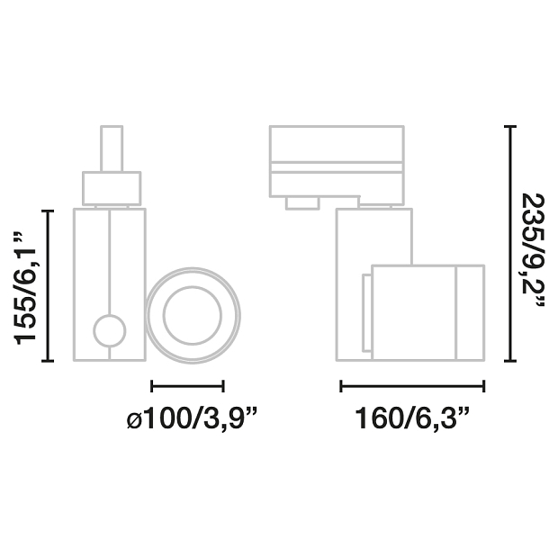 Трековый светильник MINI Cylinder черный LED PEARL WHITE 27W 3100K 20є 010707902D