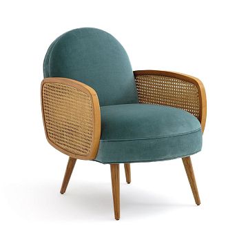 Кресло BUISSEAU с велюровой и плетеной отделкой зеленый