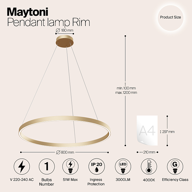 Подвесной светодиодный светильник Maytoni Rim MOD058PL-L42BS4K