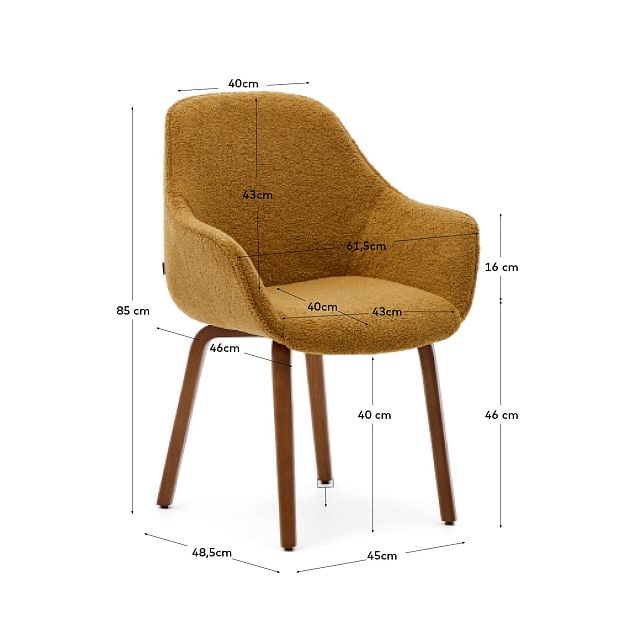 Aleli Стул из ткани букле горчичного цвета и ножками из ясеня с отделкой под орех
