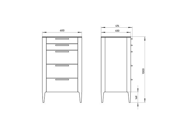 Комод Type oak высокий 5 ящиков (черный)