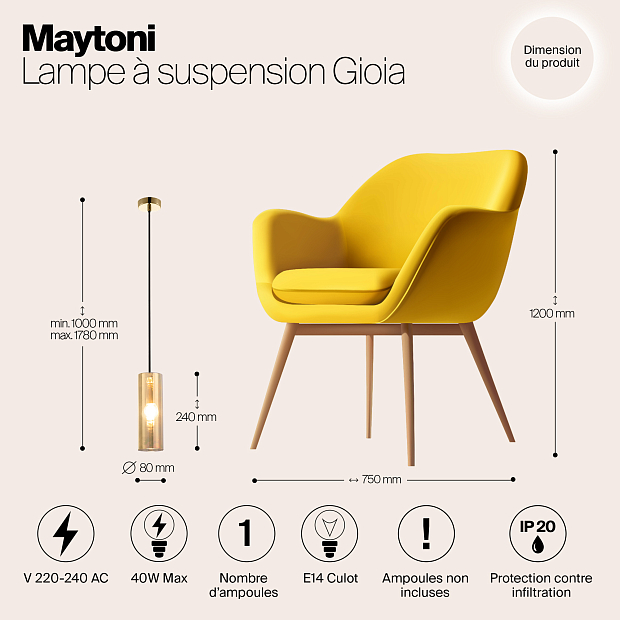 Подвесной светильник Maytoni Gioia P011PL-01G