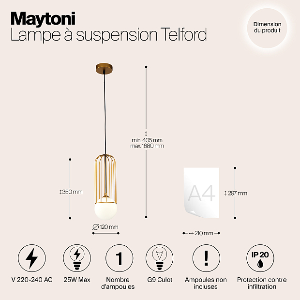 Подвесной светильник Maytoni Telford P361PL-01G