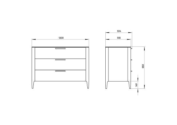 Комод Type oak 3 ящика ширина 120 см (беленый дуб)