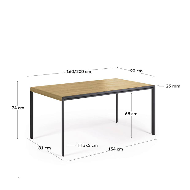Раздвижной стол Nadyria с дубовым шпоном и стальными ножками160 (200) x 90 см