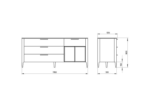 Тумба Type oak 4 ящика 2 полки ширина 180 см (молочный)