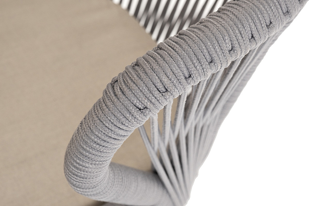 Milan "Милан" стул плетеный из роупа, каркас алюминий белый шагрень, роуп светло-серый круглый, ткань бежевая