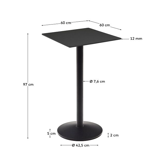 Высокий садовый столик Esilda черный на черном металлическом основании 60 x 60 x 96 см