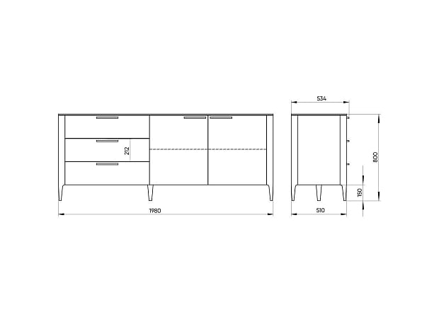 Тумба Type oak 3 ящика 2 двери L (молочный)