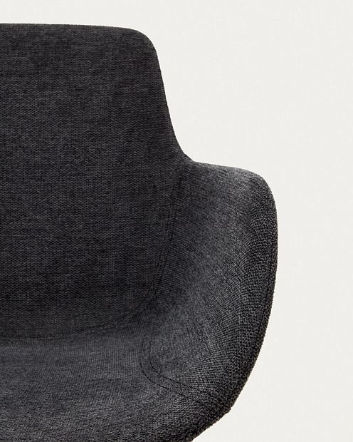 Поворотное рабочее кресло Tissiana из темно-серой синели и черного матового алюминия
