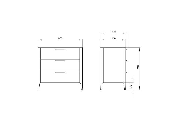 Комод Type oak 3 ящика ширина 90 см (беленый дуб)