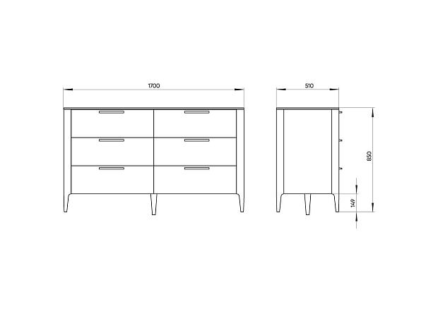 Комод Type oak 6 ящиков ширина 170 см (беленый дуб)