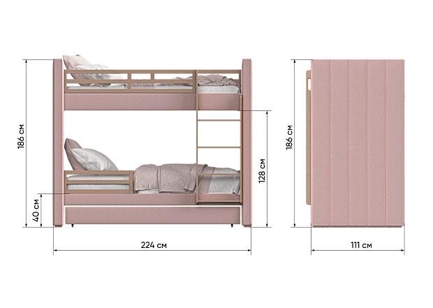 Кровать двухъярусная Cosy антивандальная ткань (серый)