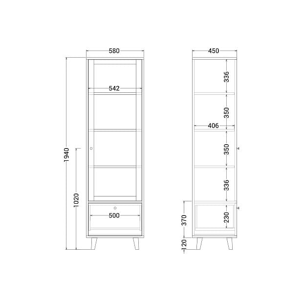 Узкая витрина Twin TW162 Темный дуб, хвоя RAL 6009