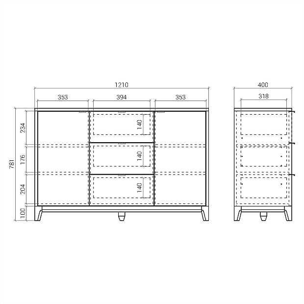 Комод CS039 Дуб тобакко, маренго RAL 5008