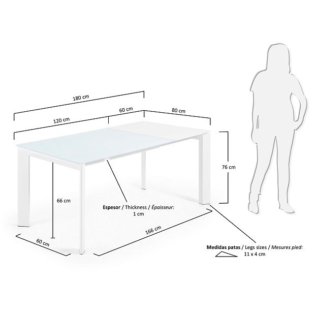 Стол обеденный Atta 120(180)x80 белое стекло