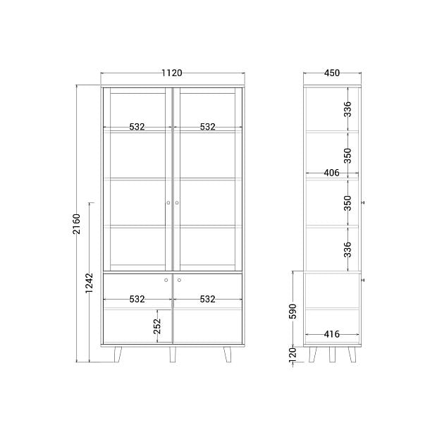 Витрина Twin TW168 Дуб осветлённый, слоновая кость RAL 9001