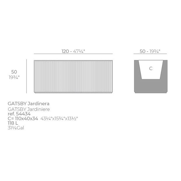 Кашпо Gatsby jardiniere 120x50x50