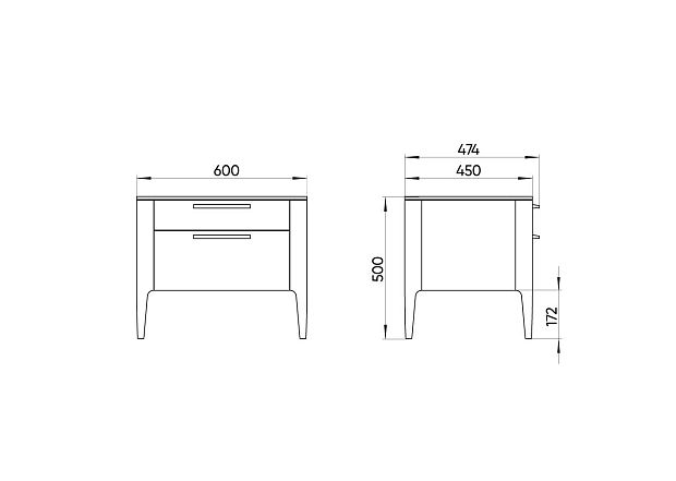 Тумба прикроватная Type oak 2 ящика ширина 60 см (серо-бежевый)