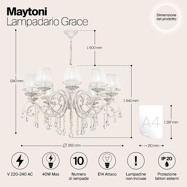 Подвесная люстра Maytoni Grace ARM247-10-G