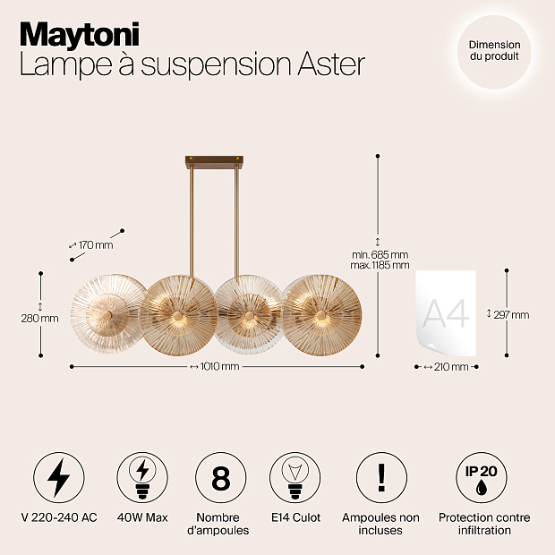 Подвесной светильник Maytoni Aster MOD007PL-08G1