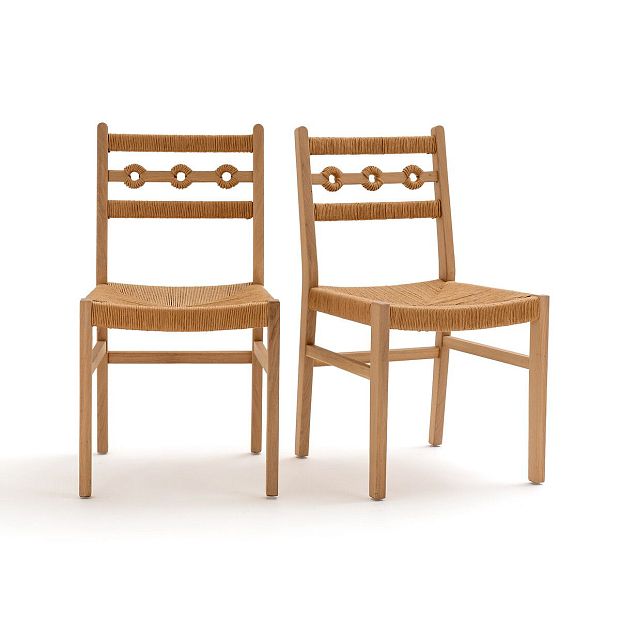 Комплект из стульев из дуба и плетеного материала Menorca каштановый