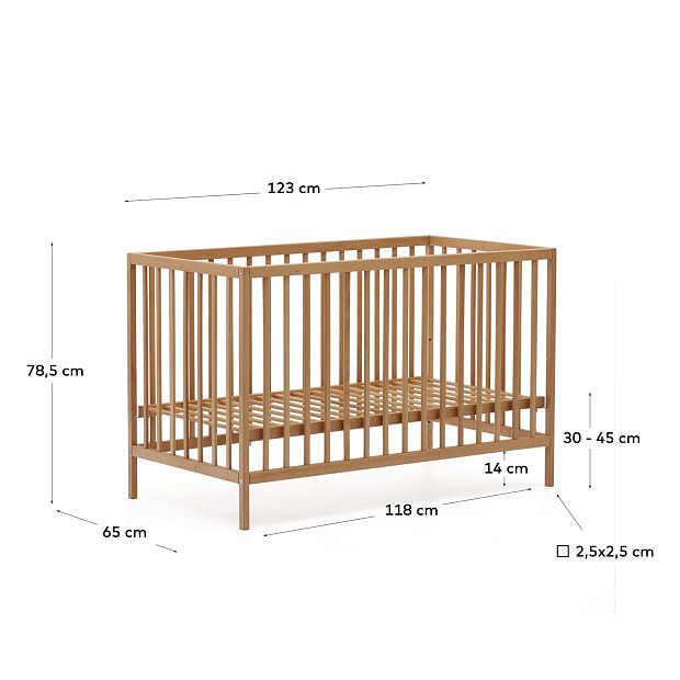 Shantal Детская кроватка из массива бука с натуральной отделкой 60 x 120 см