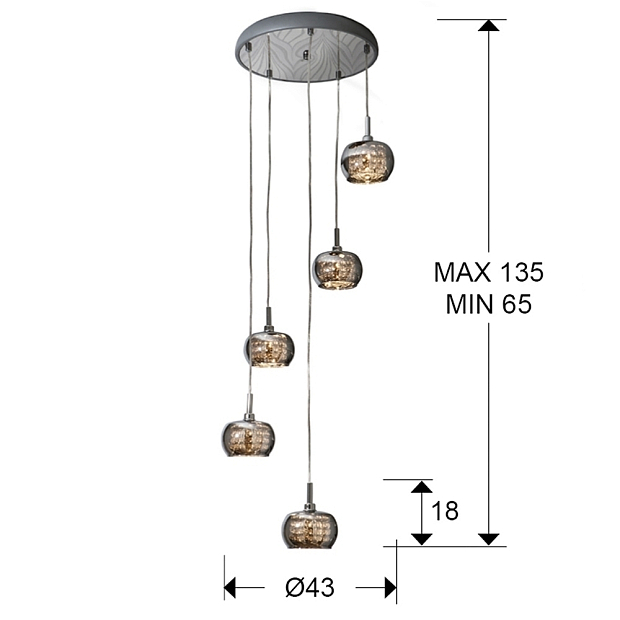 Подвесной светильник Arian 5L сталь DIMABLE