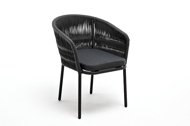 Bordeaux "Бордо" стул плетеный из роупа (колос), каркас алюминий серый (RAL7022) муар, роуп серый 15мм, ткань темно-серая 027