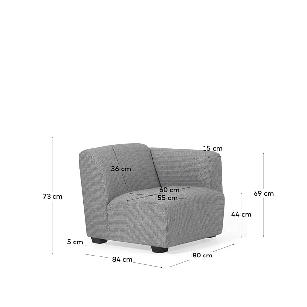 Legara grey seat with left-hand armrest 80 cm