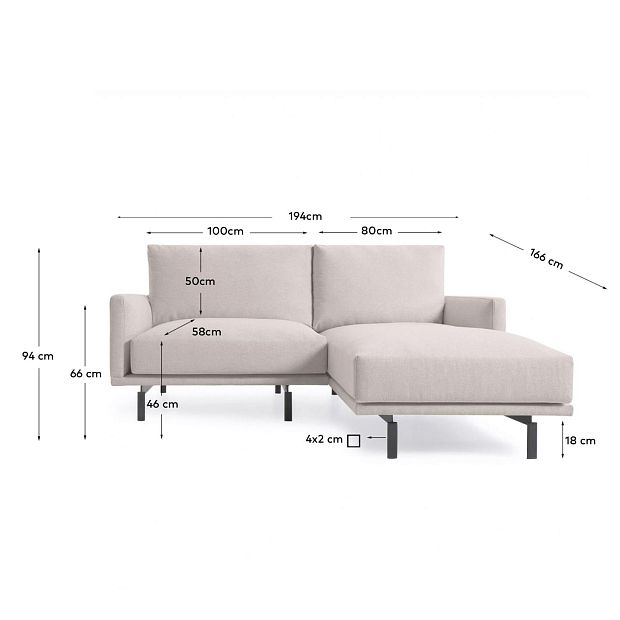 Galene 3-местный диван с правым шезлонгом, бежевый, 194 см