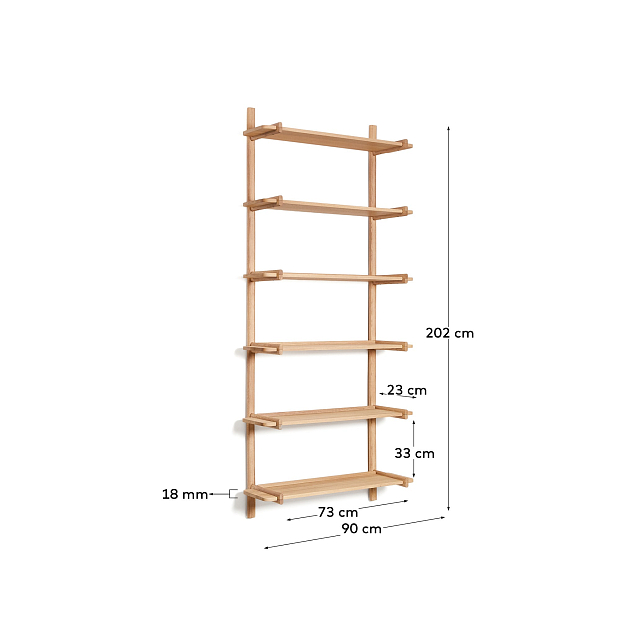 Модульный стеллаж Sitra, 6 полок из массива дуба с натуральной отделкой, 90 см