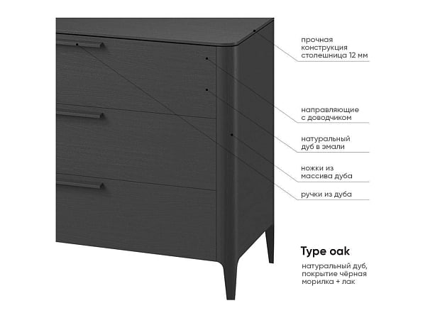 Комод Type oak 3 ящика ширина 120 см (черный)