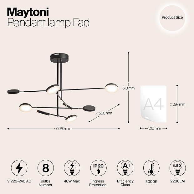 Подвесной светодиодный светильник Maytoni Fad MOD070PL-L48B3K