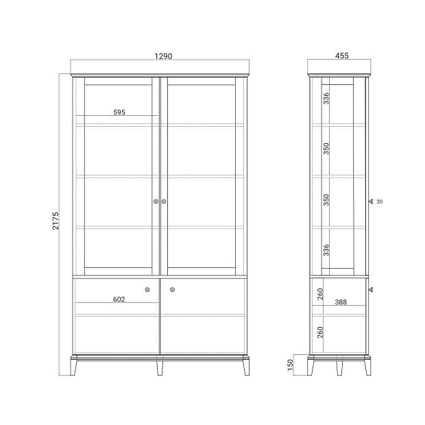 Витрина CR167 Дуб осветлённый, туман RAL 7040