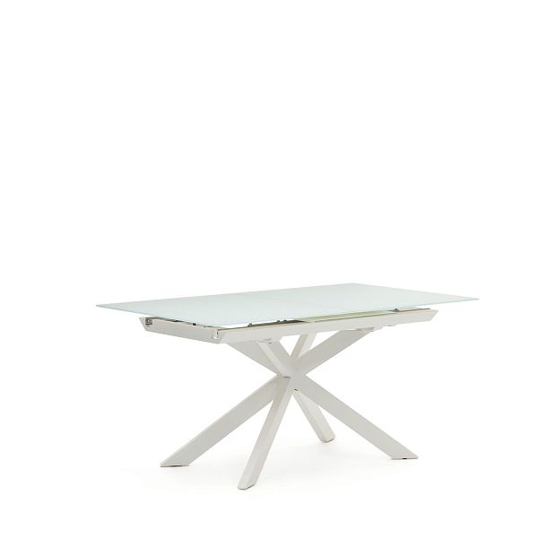Vashti Раздвижной стол из стекла и МДФ со стальными ножками белого цвета160 (210) x 90 см