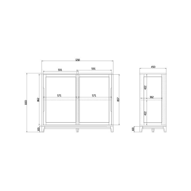 Низкая витрина Case CS160 Дуб тобакко, платиновый RAL 7036