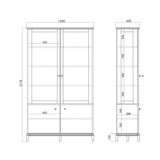 Витрина CR167 Дуб осветлённый, туман RAL 7040