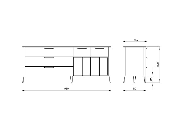 Тумба Type oak 5 ящиков 4 полки ширина 200 см (белый)