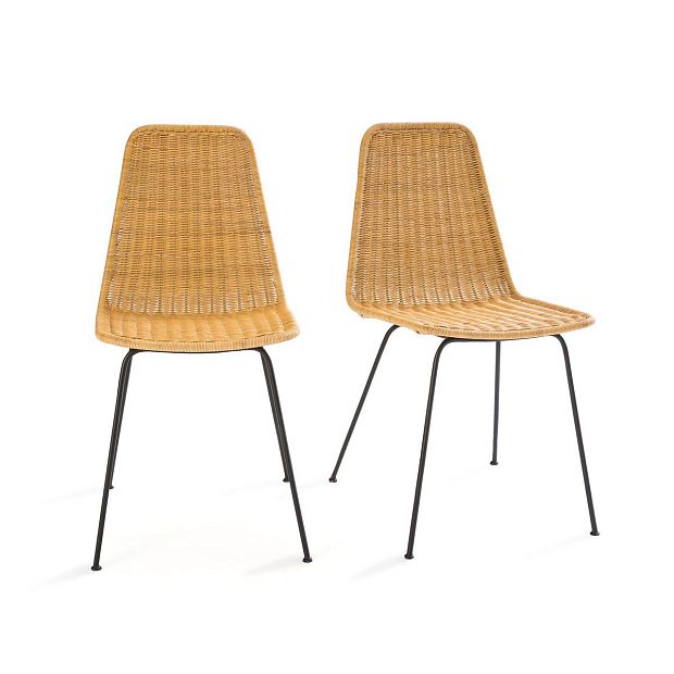 Комплект из 2 стульев из плетеного ротанга и стали Roson единый размер бежевый