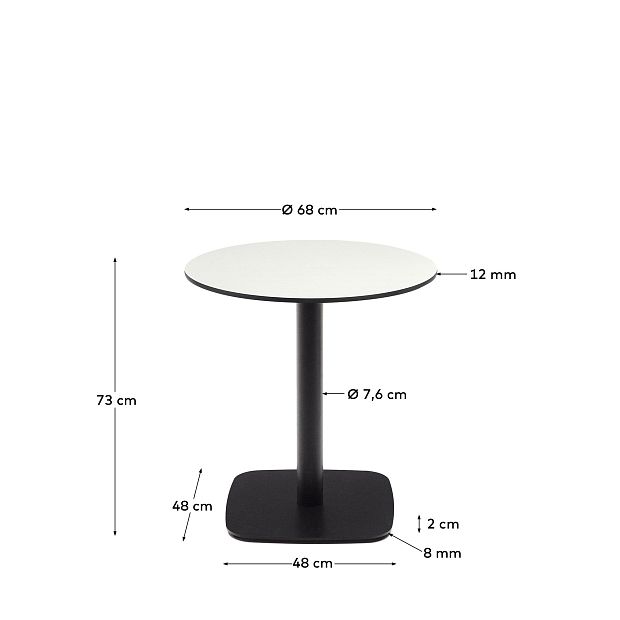 Dina Садовый круглый стол белый на черном металлическом основании Ø 68x70