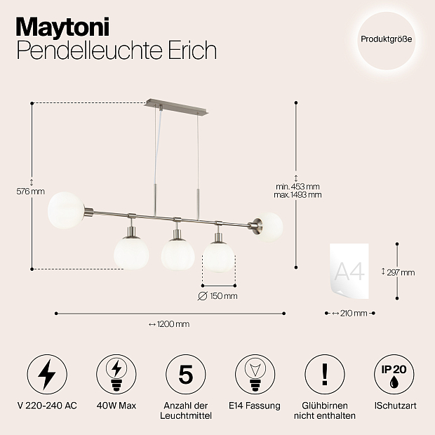 Подвесная люстра Maytoni Erich MOD221-PL-05-N