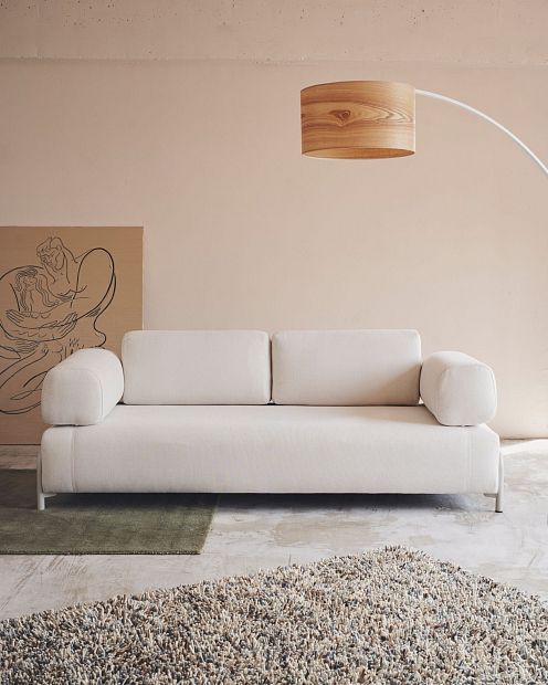 Compo 3-х местный диван из бежевой синели и серого металла 232 см