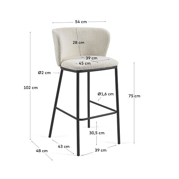 Барный стул Ciselia белый из ткани букле и металла 102 см