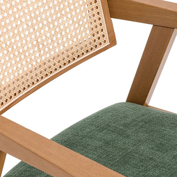 Кресло винтажное из бука и плетения Baldo зеленый