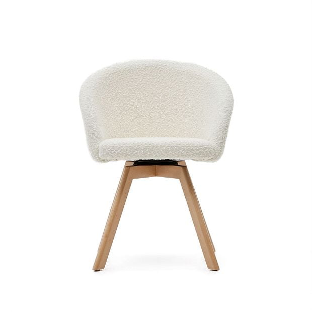 Marvin Поворотный стул из белой ткани букле с ножками из ясеня
