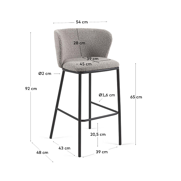 Полубарный стул Ciselia из серой ткани букле и черного металла 65 см