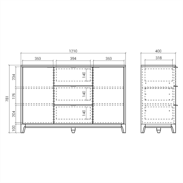 Комод Case CS039 Дуб натуральный, молочный RAL 9003